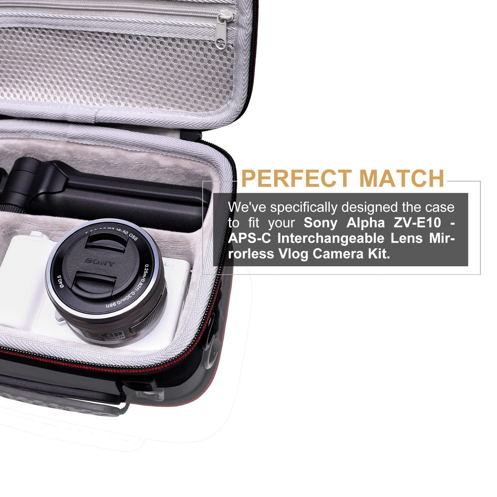 Camera Case Compatible with Sony Alpha ZV-E10 / ZV-1F / ZV-1 / ZV-1 II Vlog Camera with Shoulder Strap by LTGEM, Fits Vlogger Accessory Kit Tripod and Microphone, Black+Gray