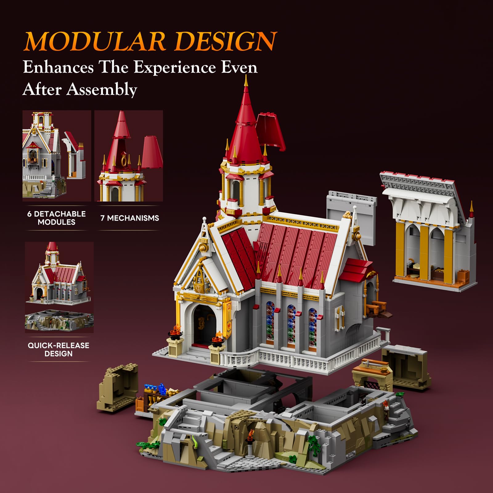 Lumibricks King's Castle Treasury – 3209 pcs gotisches Mittelalter-Schloss mit LED-Lichtern, 16 Lichtpunkte, Sammlermodell für Erwachsene, Geschenk & Ausstellungsstück 3