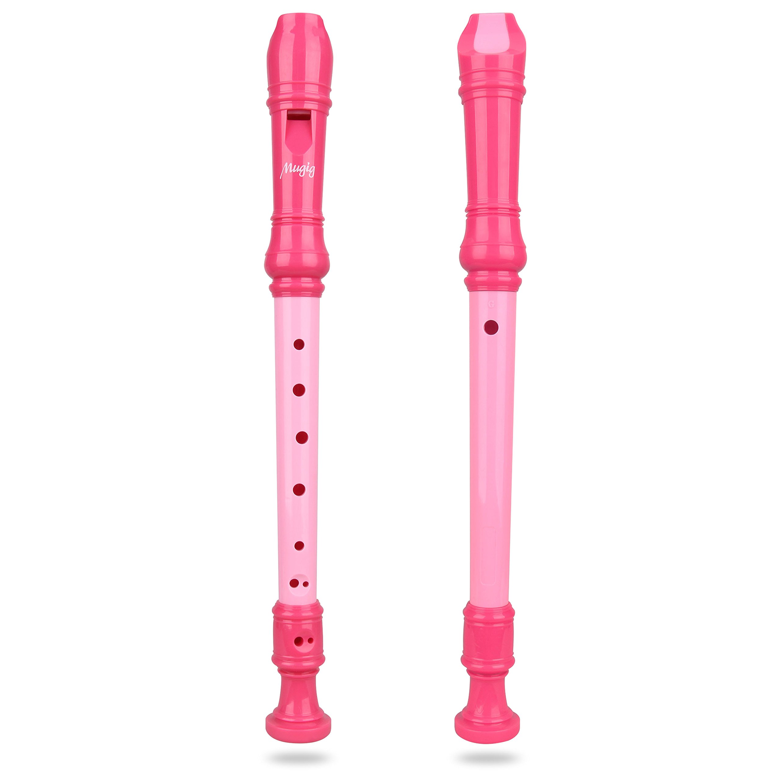 Mugig Soprano Recorder 8 Hole Descant Recorder Flute with Cleaning Rod and Bag, Key of C 3 Pieces, Pink