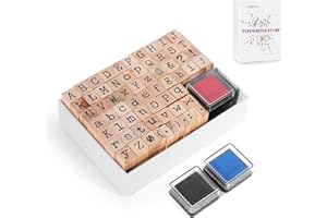 CraftyManor 65 PCS Small Letter Stamps and Ink Pad for Crafting, Clay Alphabet Wooden Rubber Stamp Kit for Kids, DIY Craft Scrapbook Supplies for Card Making (Large-68PCS)