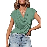 EVALESS Fashion 2026 Cowl Neck Tops for Women Dressy Casual Short Sleeve Shirts Summer Clothes Outfits