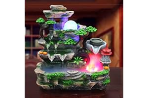 CHYNALYS Rockery Water Fountain Desktop, Resin Tabletop Waterfall Fountain Indoor Rotating Water Ornaments Fountain Water Pump with LED Light for Office Home and Bedroom Desktop Decor(US 110V)