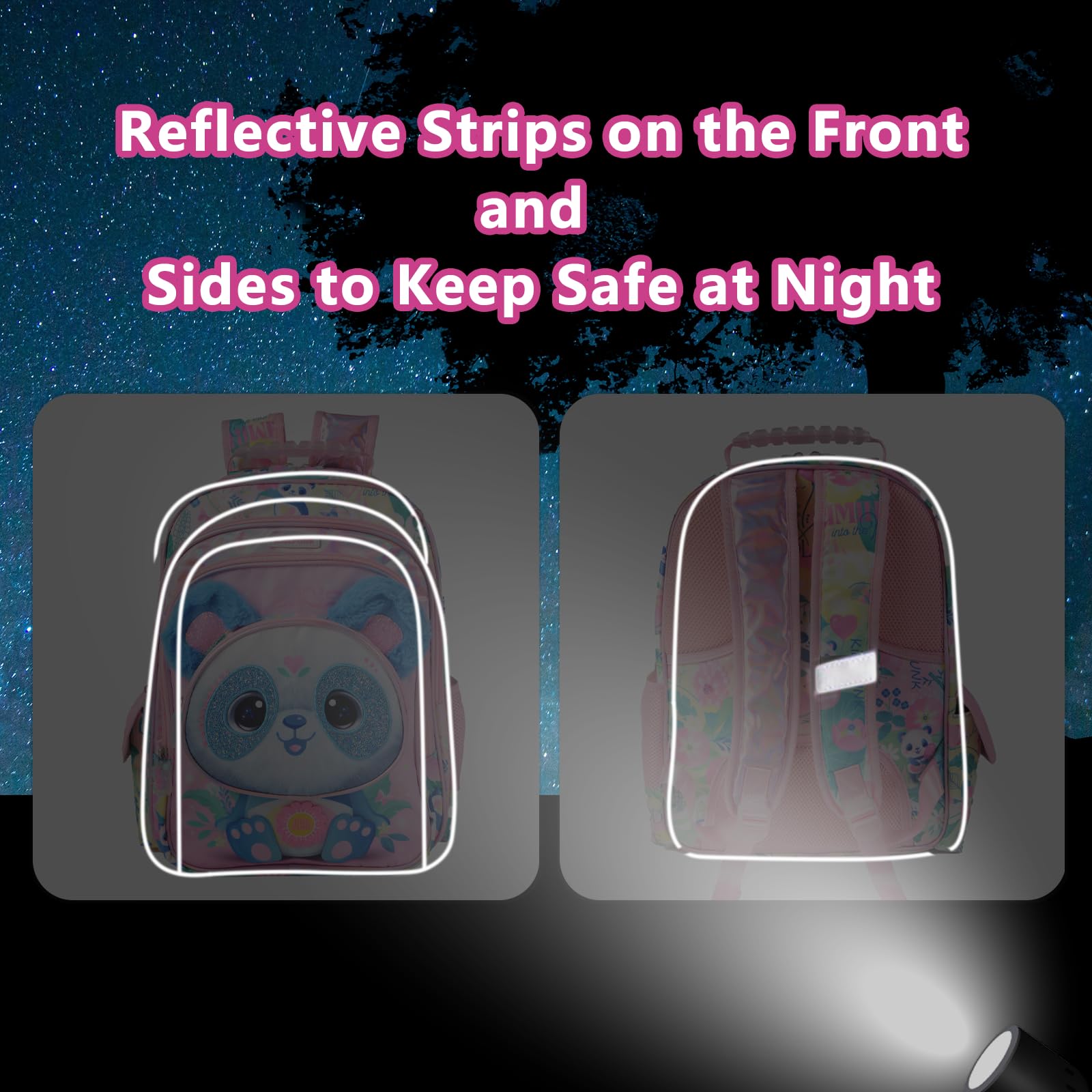 Girls Backpack Kids Backpacks for Girls Cute Panda Backpack for Girls Kawaii Backpack for Preschool Elementary Kindergarten,Pink,Large Capacity,16 Inch