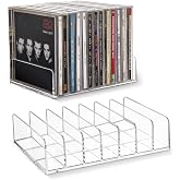 CELSOL Clear Acrylic CD Holder 2 Pack - CD Storage Rack DVD Organizer Stand Holds 28 Jewel Cases, CD Display Shelf for Media Organization, Versatile Desktop Storage for Music Collection