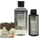 Bath & Body Works Men's Collection GRAPHITE 3-in-1 Hair, Face & Body Wash and Body Spray Set with a Cabin Spice Bar Soap - Full Size