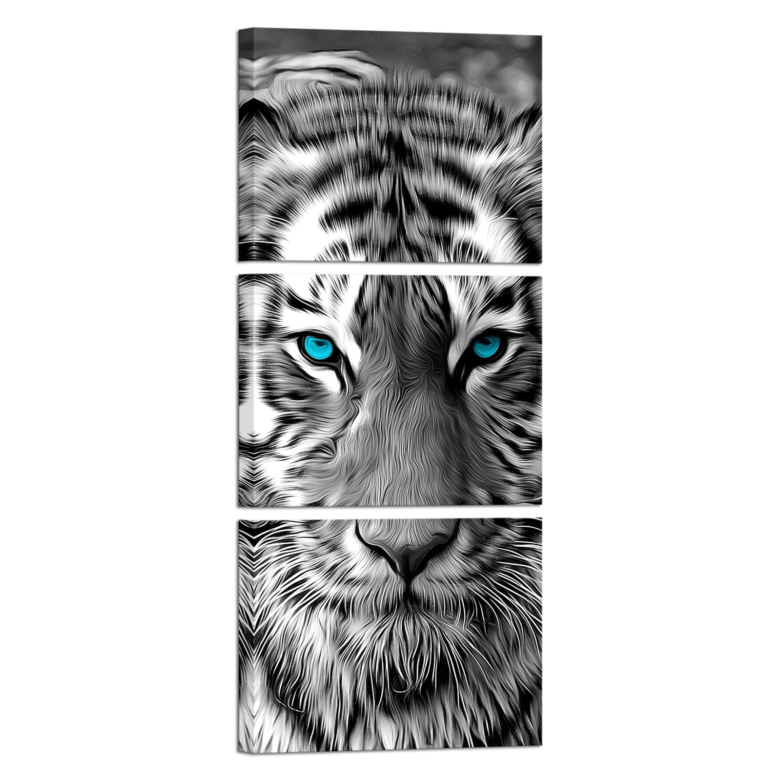 Visual Art Decor Abstract Animals Painting Pritns Black and White Tiger with Teal Blue Eyes Wildlife Picture Canvas Wall Art for Home Office Bedroom Decoration Ready to Hang (01 Tiger)