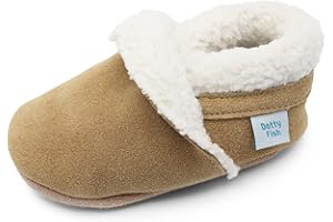 Dotty Fish Baby & Kids Suede Slippers – Fleece Lined, Warm & Cozy, Non-Slip, Soft, Barefoot Soles, Boys & Girls Winter House Shoes, Lightweight & Flexible, UK Brand – 5 Designs, 0-5 Years