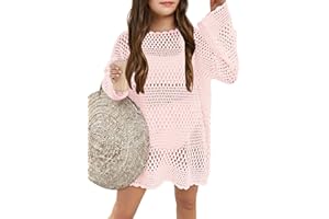 CharmWM Girls Long Sleeve Swim Coverups Kids Fashion Crochet Beach Dress 5-14 Years
