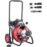 VEVOR Drain Cleaner Machine 100 FT x 1/2 Inch Auto Feed Sewer Snake Auger | Fits 2" to 6" Pipes, Solid Steel Cable, Portable on Wheels, with 4 Cutters &amp; Air-activated Foot Switch