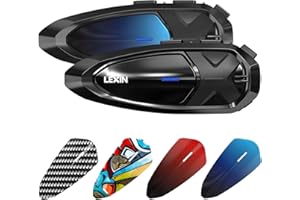 LEXIN GTX Motorcycle Bluetooth Headset, 10 Riders Helmet Intercom Communication Systems, Support Audio Multitasking, Noise Cancellation, IP67 Waterproof, Fast Charging, Universal Pairing, Dual Pack