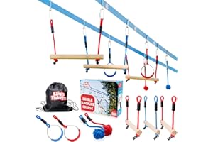 LILY'S THINGS Double Ninja Slackline Obstacle Course for Kids | 80 Foot Line | Ninja Slackline Monkey Bars Playground Equipment | Ninja Ropes Course | Patented Double Line Design
