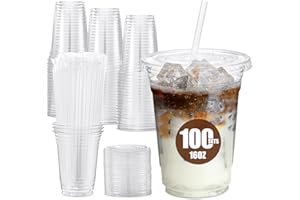 GLOTOCH EXPRESS Glotoch Plastic Iced Coffee Cups with Lids and Straws [100 Sets - 16oz] Disposable Clear Crystal Plastic Cups with Lids BPA Free Small To Go Cold Cups for Cold Drinks, Milkshake, Juice