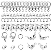 1200 Pcs Jewelry Making Accessories Set, Includes Lobster Clasps, Open Bead Tip Knot Caps, Jump Ring Connectors, Crimp Tube Beads for Keychains Bracelet Clasps, Jewelry Making DIY Crafts (Silver)