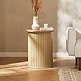 mopio Quin Pedestal Side Table, Tambour Round Fluted End Table, Small Accent Tables for Living Room, Mid Century Modern Night Stand, Circle Bedside Tables, Wood Nightstands for Bedroom (Light Oak)