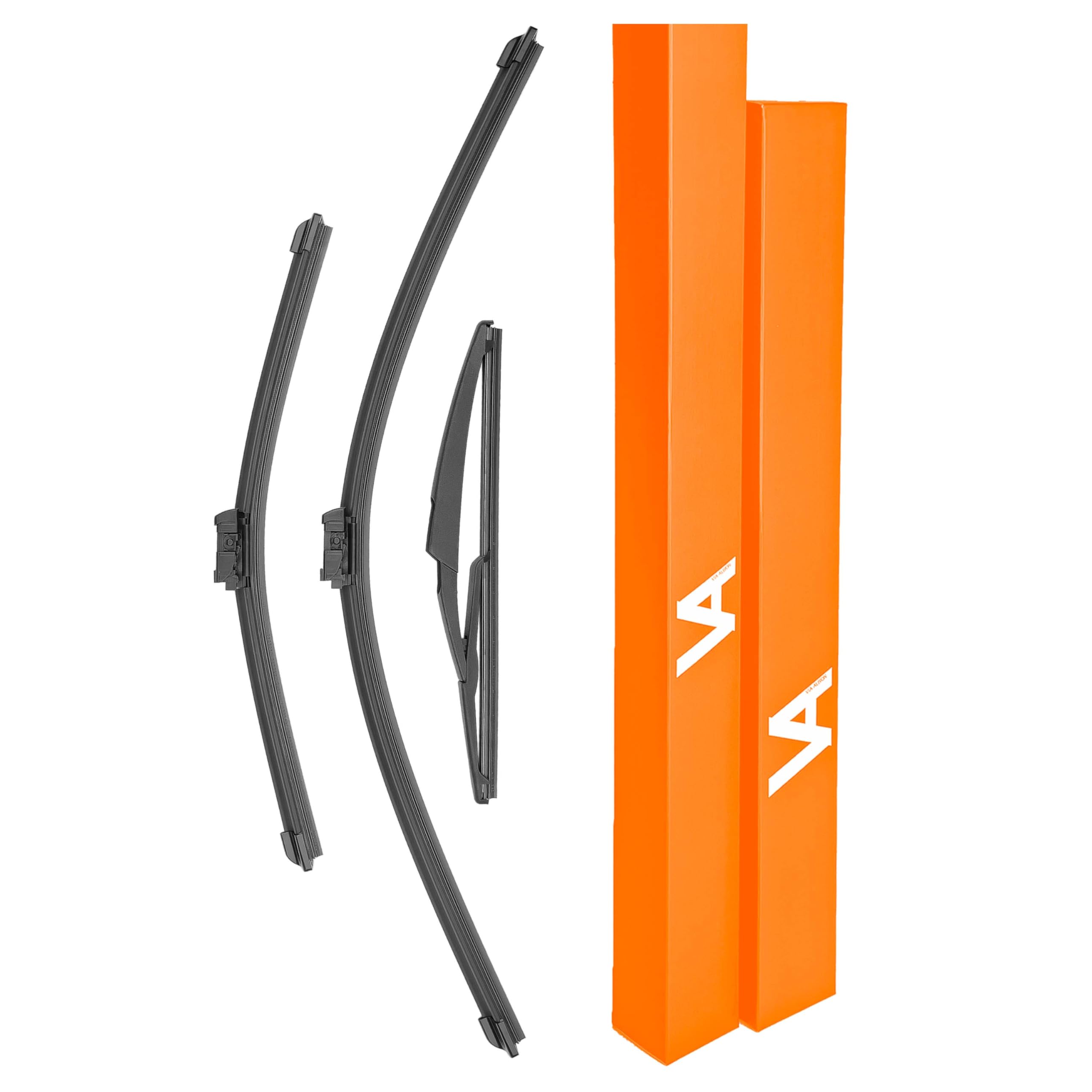 Via Albion VA Wiper Blade Set for Fiat 500 (2007-2022) - UK RHD - Front Windscreen (24, 14 inch) & Rear Window (11 inch) Replacements, All-Weather