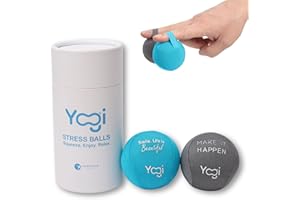LIGHTBULB IDEAS Yogi Stress Balls - Stress Ball with Finger Grip Strap, Stress Balls for Adults and Kids, Grip Strength Trainer Squeeze Balls, Anxiety Stress Relief, Fidget Handball, Squish Ball - 2 Pack