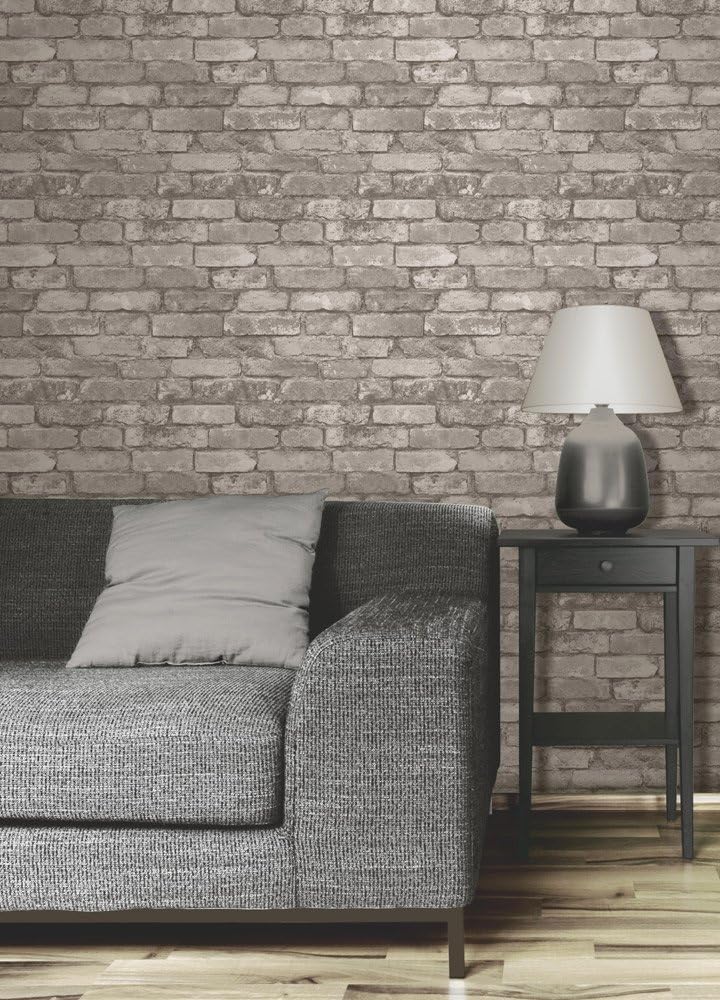 Brewster FD31286 Rustic Brick Wallpaper, Grey, 20.5 x 393.7 cm