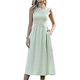 Allegra K Gingham Dress for Women Casual Sleeveless Flowy Vacation Summer Midi Smocked Dresses