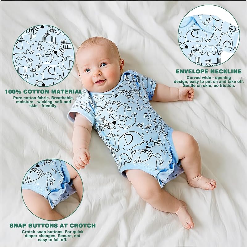 Fato de bebé, fato de manga curta em 100% algodão para rapazes e raparigas, fato de recém-nascido, roupa de bebé 0-24 meses, presentes para bebés