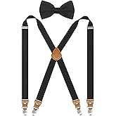 Doloise Suspenders Men&Women Bowtie Set X Back Suspender For Wedding&Formal Events with 1 Inch Wide Elastic Braces