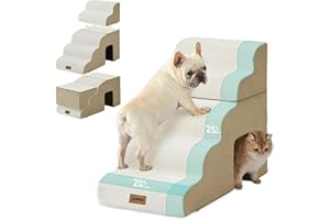 ZOMISIA Dog Stairs for Large Dogs - 5 Steps 24" H Pet Ramps for High Bed 2 in 1 with Zippers Suitable for Cats, Indoor Cat Ladders with Non-Slip Bottom, Beige
