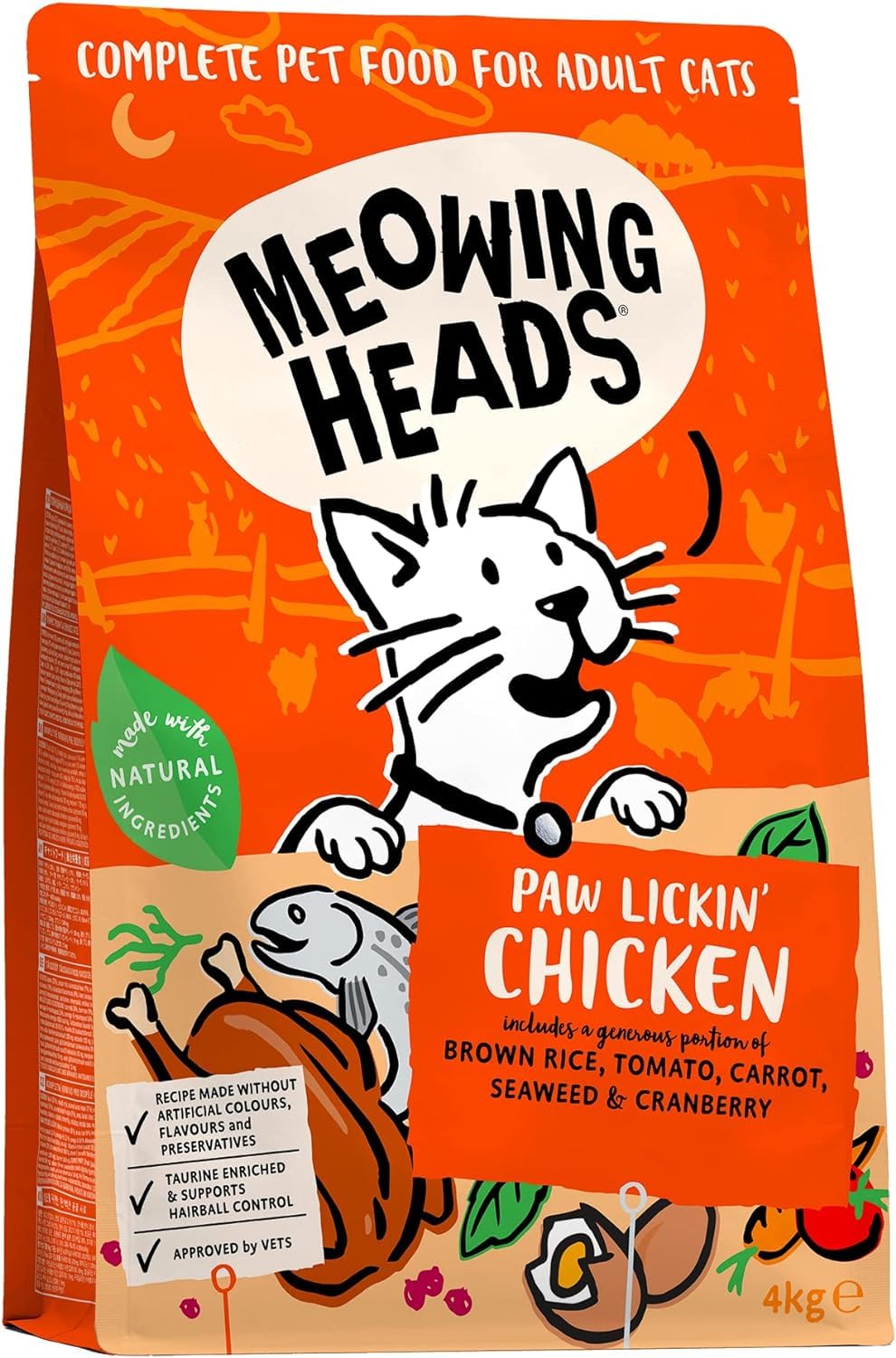 Meowing Heads Complete Dry Cat Food 4kg - Paw Lickin' Chicken - Vet Approved