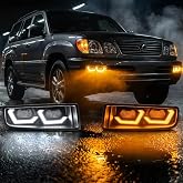 KeeForthewin Driving Fog Spot Lights fit for 1998 1999 2000 2001 2002 2003 2004 2005 2006 2007 Lexus LX470 Accessories with LED White DRL Daytime Running Lights/Amber Sequential Turn Signal