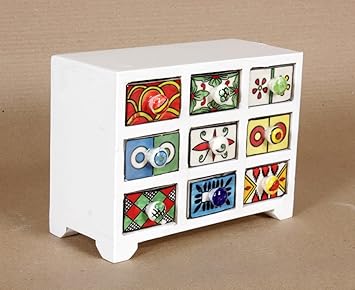 Buy Home And Bazaar 9 Drawer Wooden Chest With Ceramic Drawers