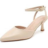 Women's Low Kitten Heel Pumps Classic Pointed Toe Ankle Strap Dress Shoes Closed Toe Comfortable Elegant Dress Wedding Party Shoes
