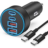 iPhone 17 16 15 Car Charger Fast Charging, 90W 4-Port USB C Fast Car Charger Cigarette Lighter Adapter with 240W 3FT USB-C Ca