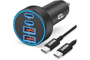90W iPhone 17 16 15 Pro Max Car Charger Fast Charging, 90W 4-Port Fast USB C Car Charger Adapter + 240W 3FT USB-C Cable for i