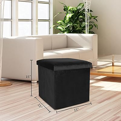 Buy Folding Storage Ottoman With Tray 15 Inches Cube Velvet Fabric Rv Ottoman With Drink Holder Coffee Table Toddler Toys Boots Bench Footrest Stool For Living Rooms Bedrooms Camper Black Online In