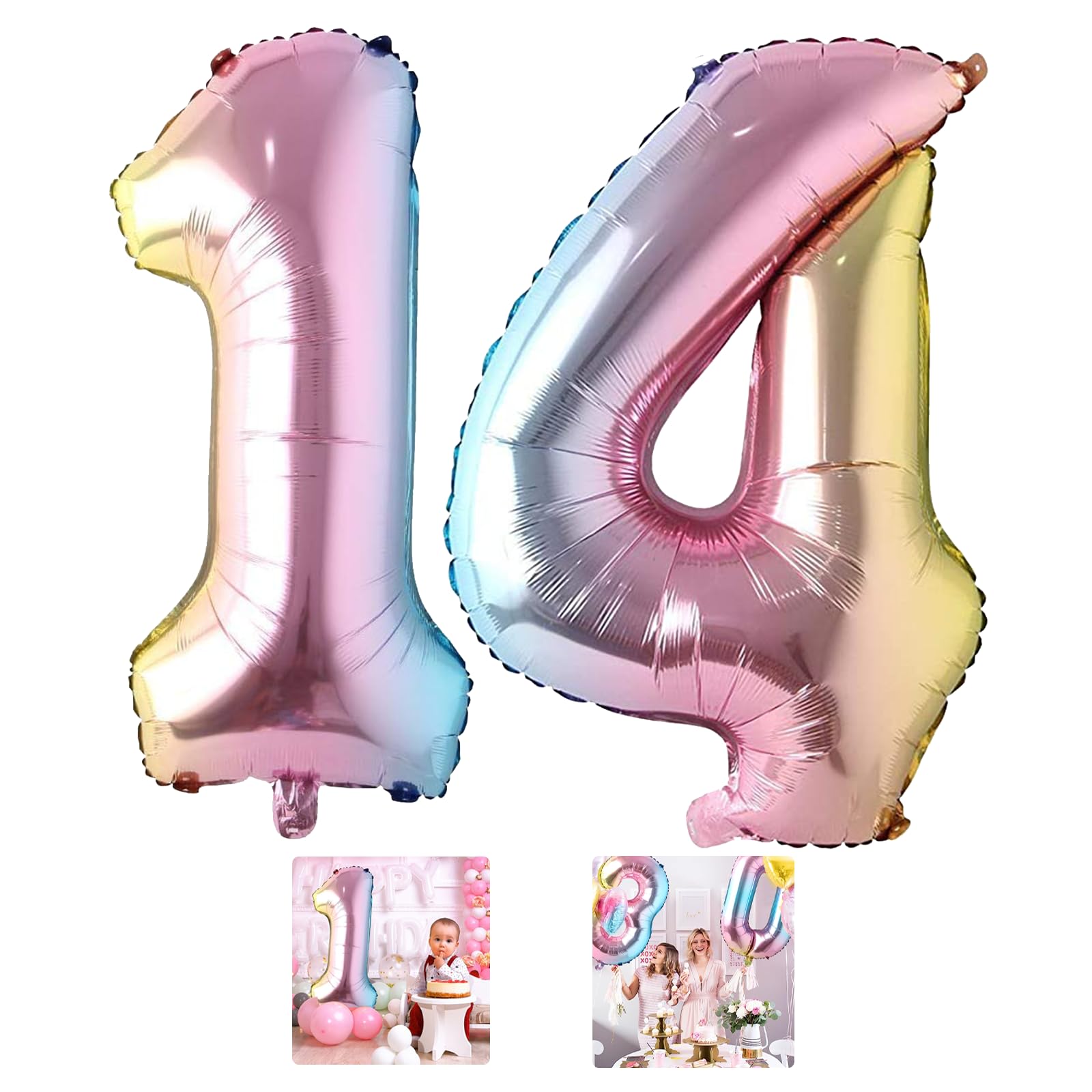 Photo 1 of 14 Number Balloon Rainbow 40 inch Big Foil Mylar 14th Balloons for 14 Year Old Boy Girl Birthday Party Decorations Wedding Anniversary Events Supplies
