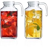 Glass Pitcher with Lid – Set of 2 Glass Water Pitcher 55Oz – Cold Carafe for Ice Tea, Water, Lemonade, Coffee – Elegant and Modern – Practical Spout Pitchers for Drinks