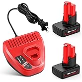 2 Pack 6Ah Replacement 12V Battery and Charger Compatible with Milwaukee M-12 XC Cordless Power Tools, Replacement 48-11-2401