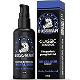 Bossman Organic Mustache & Beard Oil for Men, 2 oz – Natural Beard Moisturizer with Jojoba, Argan & Avocado Oils (Royal Oud Scent)