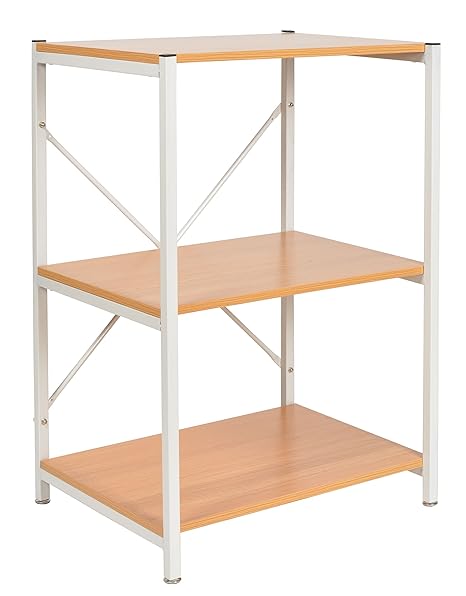 ts-ideen Standregal Hochregal MDF Eisengestell weiß Regal Holzoptik Küchen-Regal Mikrowellenhalter 84 x 58 cm
