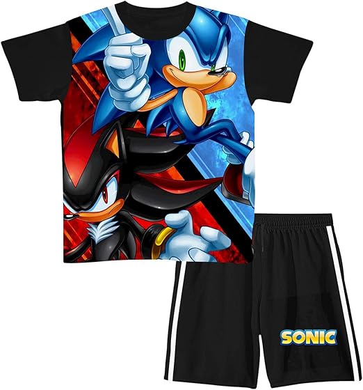 Sonic Boy Summer Outfits Sleeveless TShirt & Shorts Sets Anime Youth
