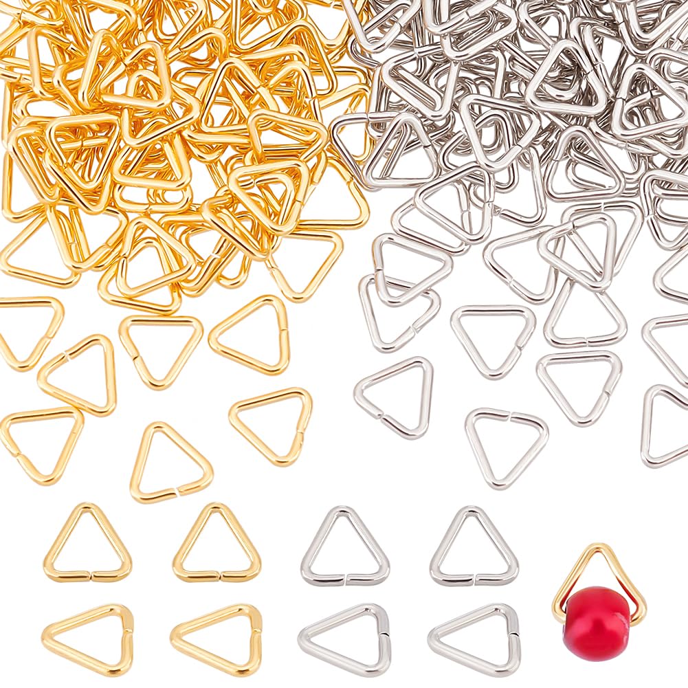 PH PandaHall 18k Gold Plated Triangle Open Jump Rings, 120pcs 5mm Pinch Clip Bails Brass Hanger Connectors Pendant Buckle Jewellery Connector for DIY Bracelet Earring Jewellery Making, Golden/Platinum