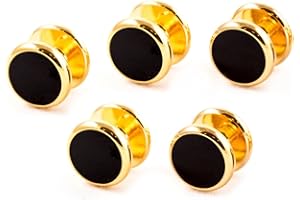 Cuff-Daddy 5 Gold Black Shirt Studs in Travel Velour Pouch for Men and Wedding Groomsmen