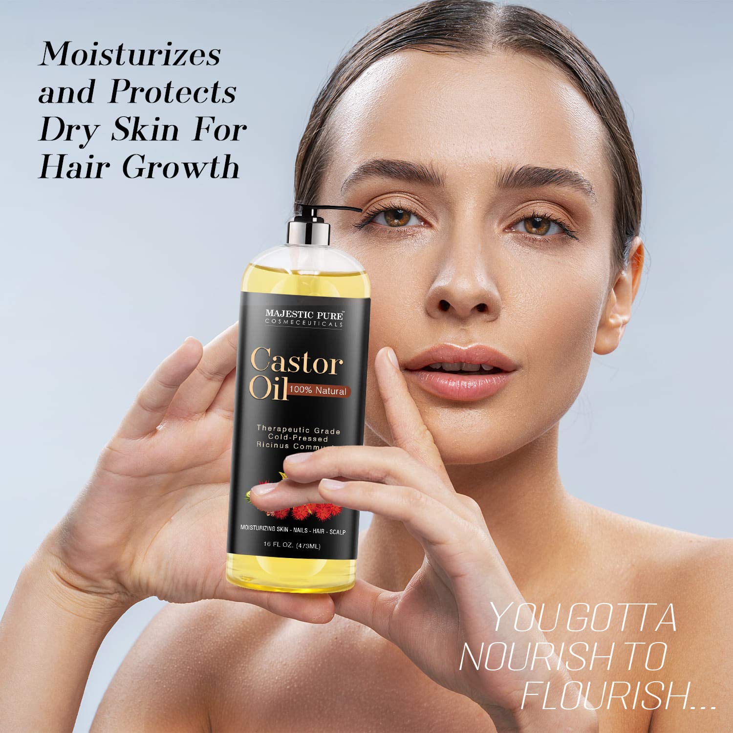 Majestic Pure Castor Oil, 100% Natural Wonder Oil with Numerous Hair, Scalp, Skin and Nails Benefits - Packaging May Vary- 16 fl oz : Beauty