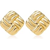 AUOY DHOF Chunky Gold Square Stud Earrings | Vintage, Old Money Statement, For Women