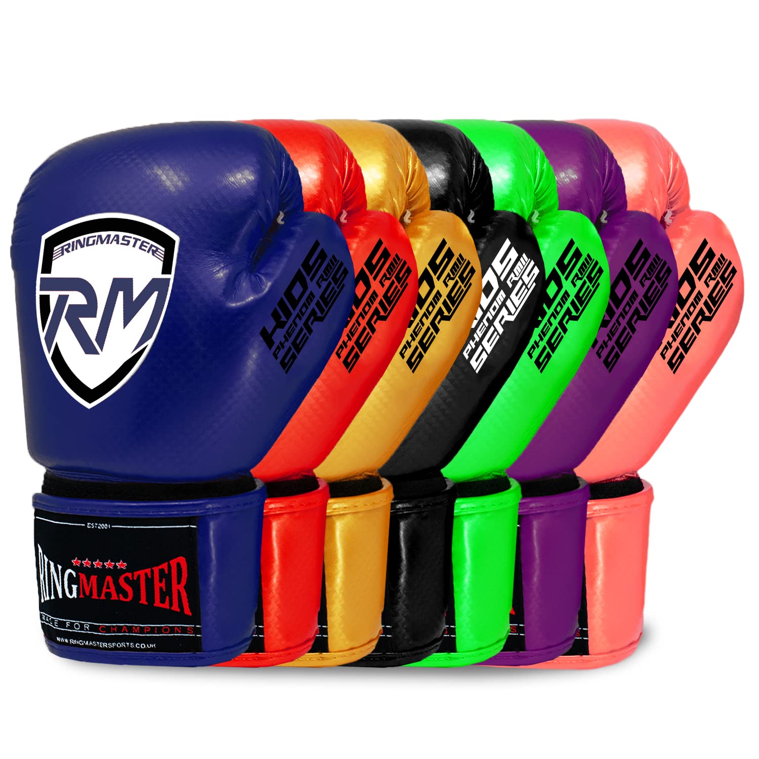 RingMaster Sports Kids Boxing Gloves Carbon Leather Training Sparring Punch Bag Mitt (Blue, 4 oz)