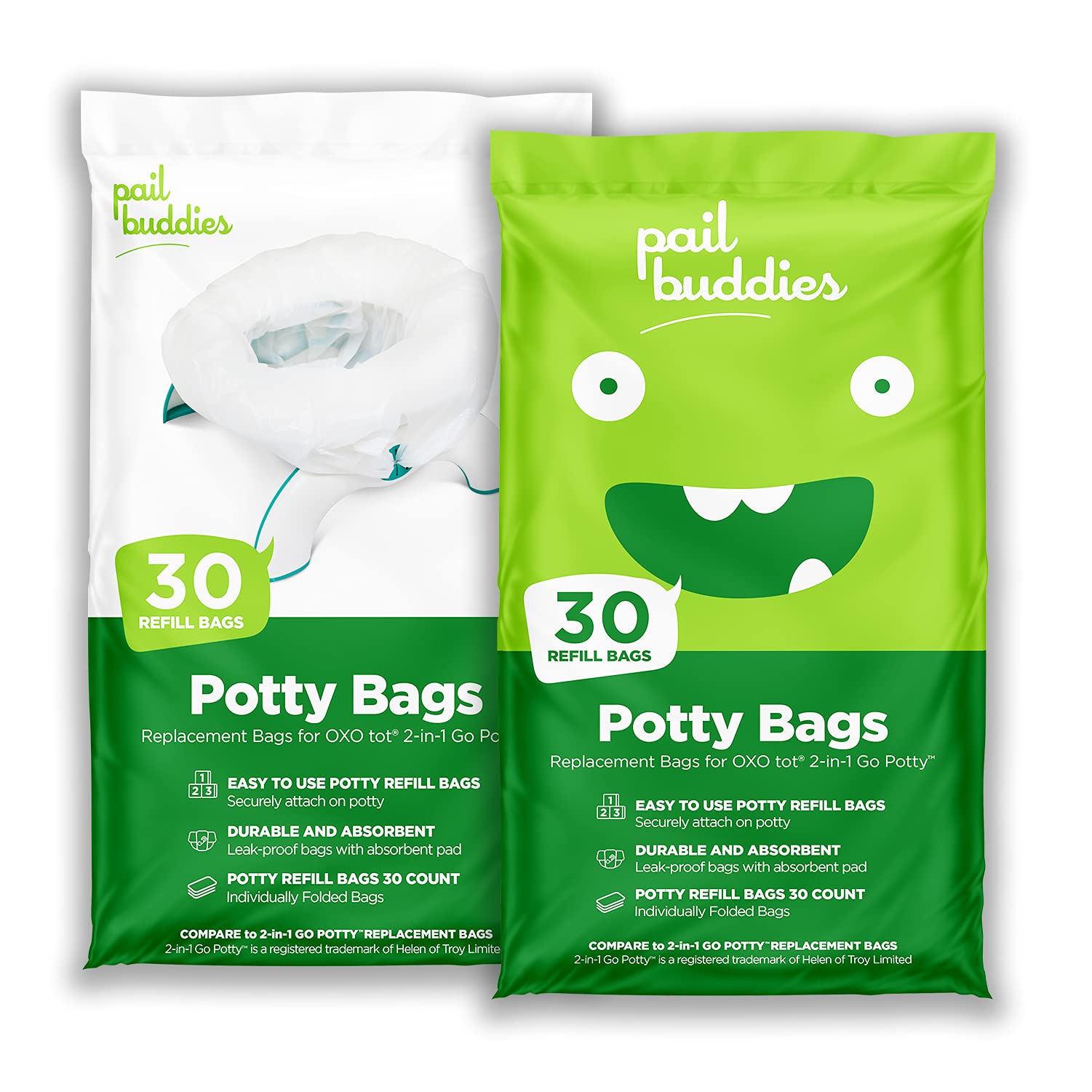 Pail Buddies 60 Refill Potty Bags: Absorbent, Disposable Liners Compatible with OXO Tot 2-in-1 Go Potty | Strong, Leak-Proof Bags Fits Most Travel Potties, Potty Chairs, Potty Seats & Portable Toilets