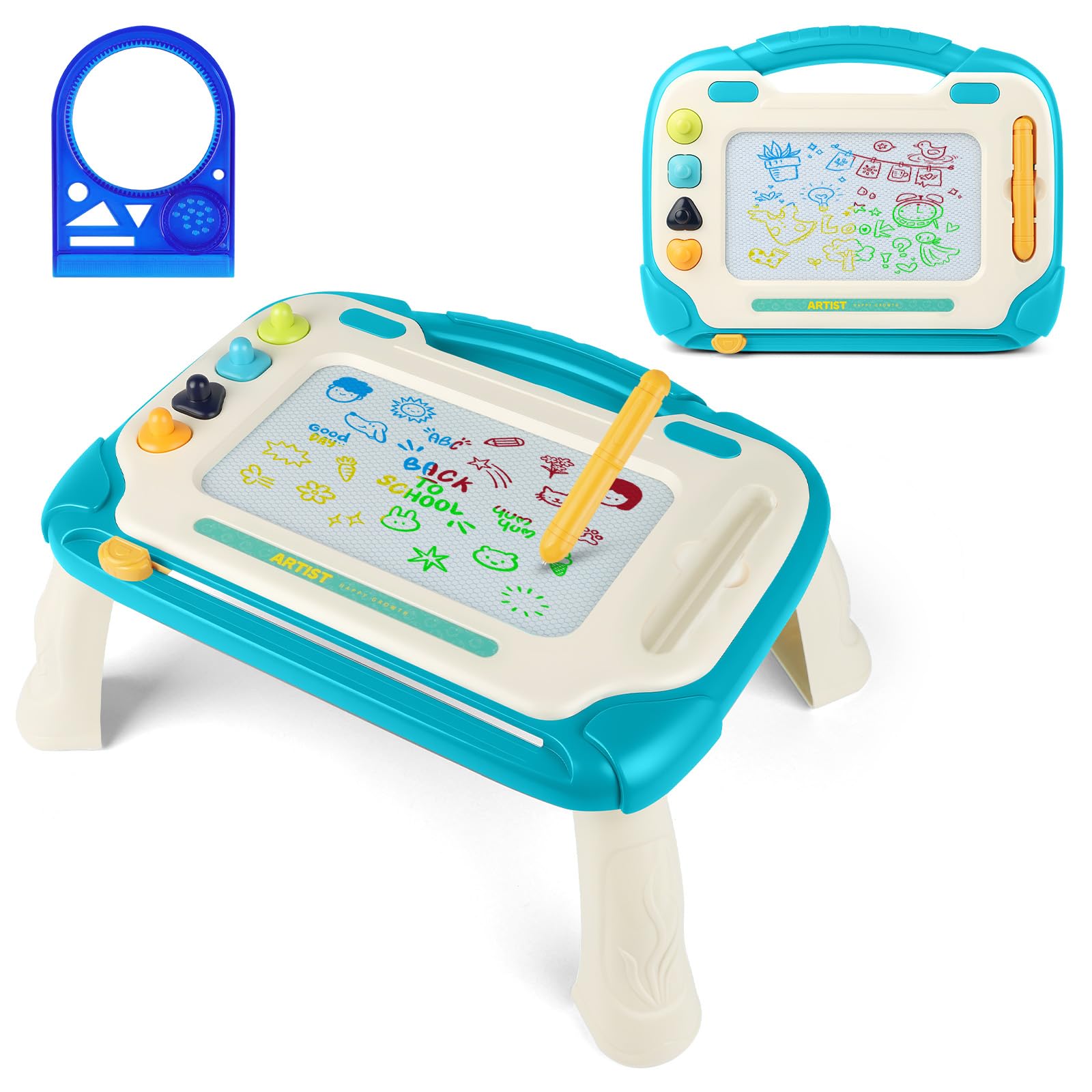 OFFCUP Magnetic Drawing Board, Toddler Boy Girl Toys for 1-5 Year Old, Doodle Pad with Pen Stamps Ruler and 4 Paw, Learning Educational Toys for 1 2 3 Baby Kids Birthday Gift (Green) — image 1