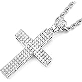 STARCHENIE Men's Cross Necklace Brass Gold Plating Pendant Cubic Zirconia Crucifix Jewelry 24'' Rope Chain