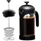 OVENTE 34oz French Press Coffee Maker with 4-Level Filtration, Black FPB34B | Heat Resistant Borosilicate Glass Pot, Dishwasher Safe Stainless Steel Filter, Portable Cafetiere for Travel, Camping or Gift