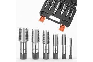 HORUSDY 6-Piece NPT Pipe Tap Set, Carbon Steel Threading Tool Kit for Pipe Taper Threads, Sizes 1/8", 1/4", 3/8", 1/2", 3/4" & 1", Durable Plumbing Tap Set with Storage Case