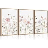 Lhoiplme Wildflower Nursery Wall Art Pink Watercolor Floral Painting Baby Girl Nursery Canvas Wall Decor Vintage Botanical Flower Picture Boho Wildflower Prints for Bedroom 8x10x3 Inch Unframed