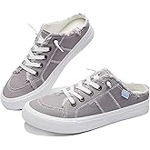 Obtaom Women Canvas Mules Memory Foam Clipper Fashion Sneakers Comfortable Slip-On Mule Backless Holiday Shoes